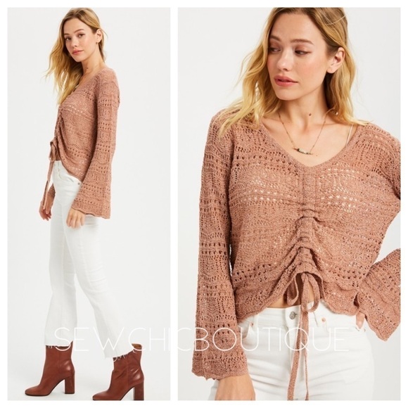 Crocheted Sweater with Ruched Center Detail - Picture 2 of 4